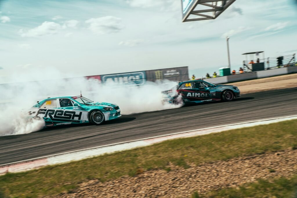 Drift car on a race track illustrating a BeamNG.drive mobile streaming guide